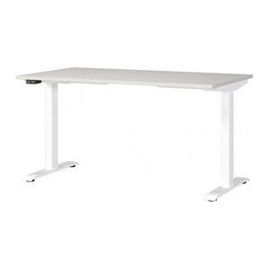 GERMANIA JET höhenverstellbarer Schreibtisch lichtgrau rechteckig, T-Fuß-Gestell weiß 140,0 x 80,0 cm