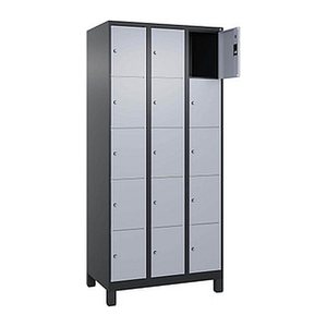 CP Schließfachschrank Classic Plus schwarzgrau, weißaluminium 080010-305 S10043, 15 Schließfächer 90,0 x 50,0 x 195,0 cm
