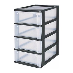 IRIS Ohyama Aufbewahrungsbox 4x 7,0 l transparent, schwarz 26,0 x 35,5 x 49,0 cm, 1 St.