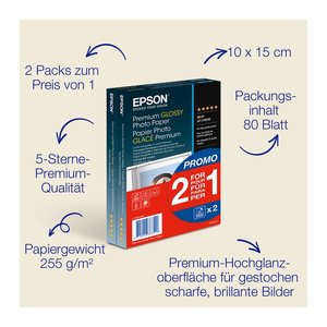 EPSON Fotopapier S042167 10,0 x 15,0 cm glänzend 255 g/qm 2x 40 Blatt