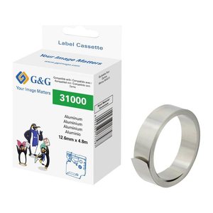 G&G Metallprägeband RHINO  21708 ersetzt DYMO 31000 , 12 mm, weiß auf silber, 1 St.