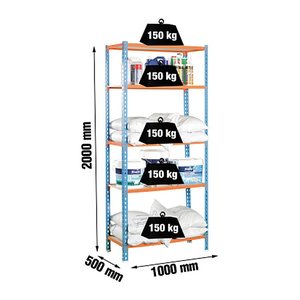 Simonrack Schwerlastregal MADERCLICK PLUS 5/500 458100025201055 blau, orange 100,0 x 50,0 x 200,0 cm