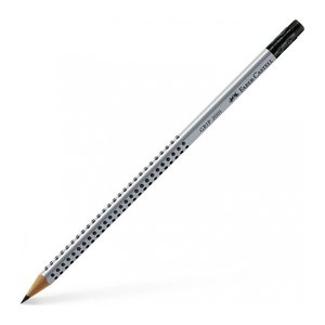 FABER-CASTELL GRIP 2001 Bleistifte B silber mit Radierer, 12 St.