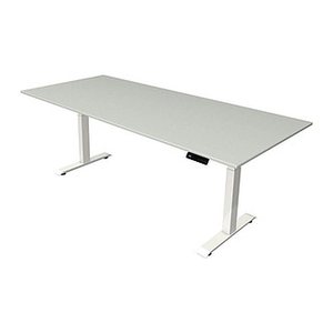 Kerkmann Move 4 elektrisch höhenverstellbarer Schreibtisch lichtgrau rechteckig, T-Fuß-Gestell weiß 225,0 x 100,0 cm