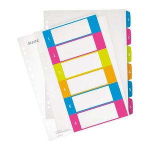 LEITZ Ordnerregister WOW DIN A4 Vollformat, Überbreite 1-6 farbig 6-teilig, 1 Satz