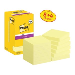 8 + 4 GRATIS: Post-it® Super Sticky Haftnotizen extrastark gelb, 8 Blöcke + GRATIS 4 Blöcke