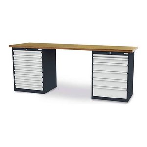 Simplaflex® Systemeinrichter Werkbank C-Line anthrazit, RAL 7016, lichtgrau, RAL 7035 14 Schubladen 250,0 x 60,0 x 96,0 cm
