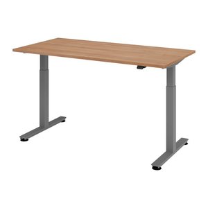 HAMMERBACHER VXMST16 elektrisch höhenverstellbarer Schreibtisch nussbaum rechteckig, T-Fuß-Gestell grau 160,0 x 80,0 cm