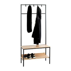 HAKU Möbel Garderobenbank mit Haken und Schuhrost 37461 eiche, schwarz Holz 70,0 cm