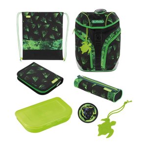 herlitz Schulranzen-Set SoftLight GREENline Explorer Kunstfaser grün, schwarz