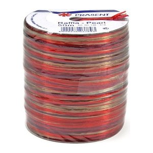 PRÄSENT Geschenkband Raffia glänzend rot/gold 3,0 mm x 50,0 m