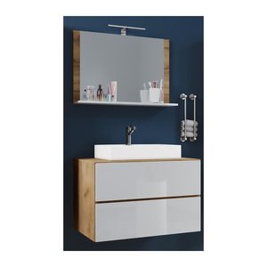 VCM my bath Badmöbel-Set 3-teilig Lendas M 915292 honig-eiche, weiß 81,0 x 46,0 x 134,0 cm