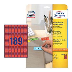 AVERY Zweckform Etiketten L6036-20 rot 25,4 x 10,0 mm, 20 Blatt