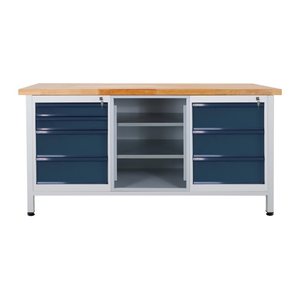 ADB Werkbank lichtgrau, anthrazitgrau 7 Schubladen 170,0 x 60,0 x 84,0 cm