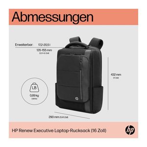 HP Laptop-Rucksack Renew Executive Kunstfaser schwarz 17,2 l bis 40,6 cm (16 Zoll)