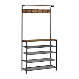 VASAGLE Garderobenbank mit Haken und Schuhrost HSR408B01 braun, schwarz Metall 80,0 cm