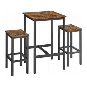 VASAGLE Bartisch-Set, schwarz Holz, Metall, 3-teilig