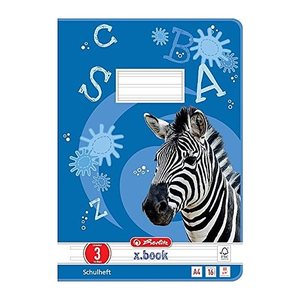 herlitz Schulhefte Zebra x.book Lineatur 3 liniert DIN A4 ohne Rand, 16 Blatt, 1 St.