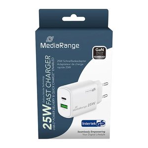 MediaRange 25W USB A/USB C Quick Charge GaN-Ladeadapter weiß, 25 Watt