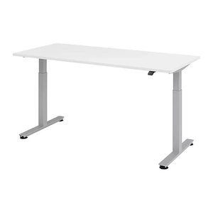HAMMERBACHER XMST19 elektrisch höhenverstellbarer Schreibtisch weiß rechteckig, T-Fuß-Gestell silber 180,0 x 80,0 cm