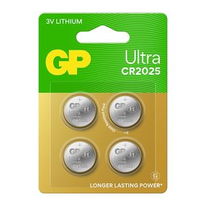 GP Knopfzellen CR2025 Lithium 3,0 V, 4 St.