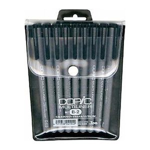 COPIC® Multiliner Fineliner schwarz 0.05 + 0.1 + 0.3 + 0.5 + 0.8 + 1.0 + BS + BM mm, 8 St.