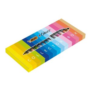 BIC 4-Farben-Kugelschreiber 4 Colours bunt, Schreibfarbe: blau, rot, grün, schwarz, pink, violett, türkis, limettengrün, orange, gelb, neongelb, 15 St.