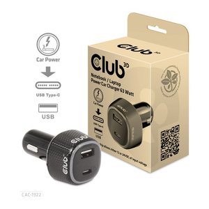 Club3D USB KFZ-Ladegerät 1xUSB C, 1xUSB A, 63W, 12/24V retail