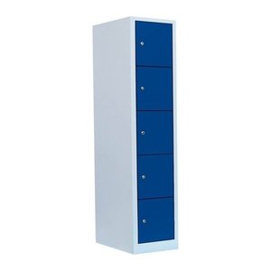 LÜLLMANN Schließfachschrank lichtgrau, enzianblau 523511, 5 Schließfächer 41,5 x 50,0 x 180,0 cm
