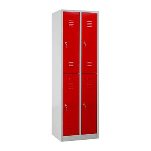 Gürkan Spind lichtgrau, feuerrot 105930, 4 Schließfächer 60,0 x 50,0 x 195,0 cm