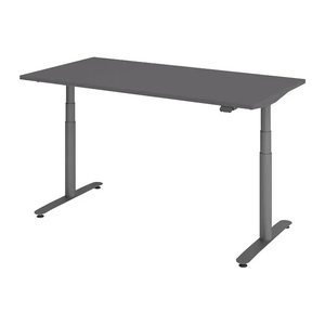 HAMMERBACHER VXDLR16 elektrisch höhenverstellbarer Schreibtisch grafit rechteckig, T-Fuß-Gestell grau 160,0 x 80,0 cm