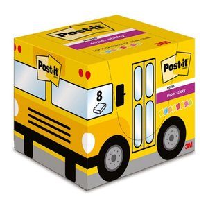 Post-it® Super Sticky Schulbus Haftnotizen extrastark farbsortiert, 8 Blöcke