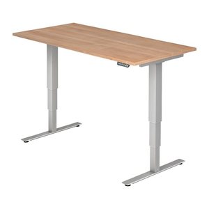 HAMMERBACHER XDSM16 elektrisch höhenverstellbarer Schreibtisch nussbaum rechteckig, T-Fuß-Gestell silber 160,0 x 80,0 cm