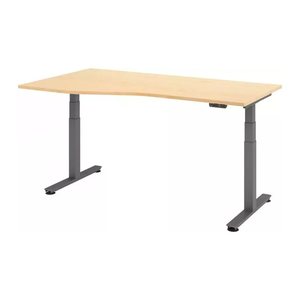 HAMMERBACHER VXDSM18 elektrisch höhenverstellbarer Schreibtisch ahorn Trapezform, T-Fuß-Gestell grau 180,0 x 100,0 cm