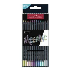FABER-CASTELL Black Edition Metallic Buntstifte farbsortiert, 12 St.