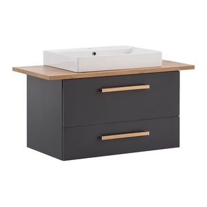 MÖBELPARTNER Waschbecken mit Unterschrank Duo 702036 anthrazit, eiche landhaus 102,2 x 50,0 x 61,5 cm