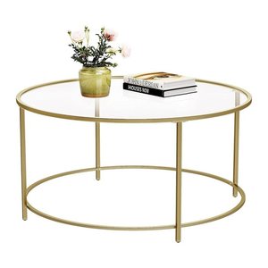 VASAGLE Couchtisch rund Glas gold 84,0 x 84,0 x 45,5 cm, 1 St.