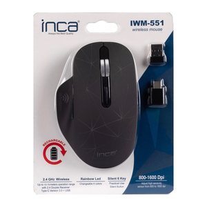 INCA Wrls Maus 1600DPI/7Tasten/LED/USB-A/-C/Micro-B sw retail