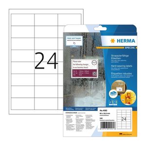 HERMA wetterfeste Folienetiketten 4582 weiß 66,0 x 33,8 mm, 10 Blatt