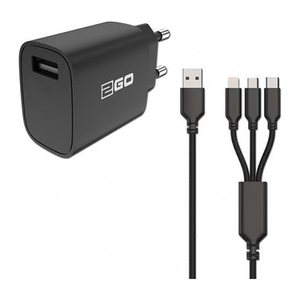 2GO Ladegerät 15W 1-Port 1x USB-A inkl. 3in1 Kabel C/M/L sw