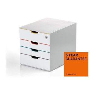 DURABLE Schubladenbox VARICOLOR® MIX SAFE  weiß mit bunten Farblinien 762627, DIN A4 mit 4 Schubladen, 1 St.