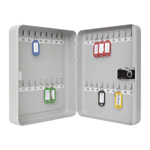 WEDO Schlüsselkasten lichtgrau mit 36 Haken, Zahlenschloss, 24,3 x 9,4 x 30,0 cm, 1 St.