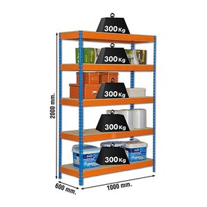 Simonrack Schwerlastregal KIT BRICOFORTE 1006-5 CHIPBOARD 458100040201065 orange, blau 100,0 x 60,0 x 200,0 cm