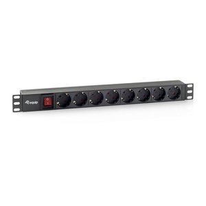 Equip 19" Steckdosenleiste 8xSchuko+Switch->St.90° sw. Pla.