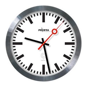 PEWETA Funkwanduhr Bahnhof weiß silber Aluminium, Ø 30,0 cm
