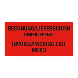EICHNER Warnetiketten rot »Rechnung/Lieferschein innenliegend!« 100,0 x 50,0 mm, 250 Etiketten