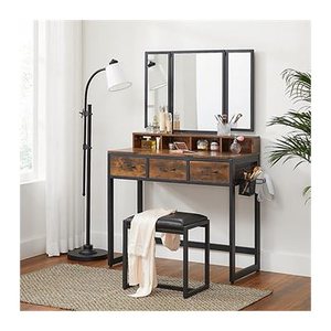 VASAGLE Schminktisch rechteckig Spanplatte braun, schwarz 90,0 x 40,0 x 141,0 cm, 1 St.