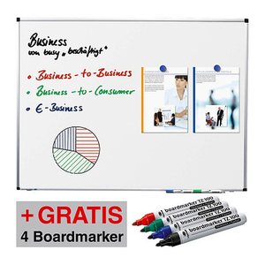 AKTION: Legamaster Whiteboard PREMIUM 180,0 x 90,0 cm weiß spezialbeschichteter Stahl + GRATIS 2 Boardmarker TZ (schwarz, blau), Whiteboard Löscher, Markerhalter, Magnet