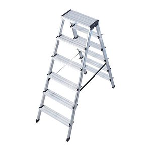 KRAUSE Stehleiter beidseitig MONTO Dopplo silber 2x 6 Stufen, H: 141,0 cm