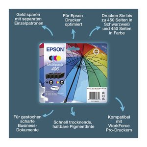 EPSON Multipack 406 Umbrella DURABrite schwarz, cyan, magenta, gelb Druckerpatrone, 4er-Set